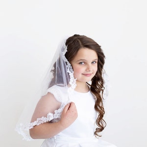 First Communion Veil, Lace Edge Veil, One Tier Lace Edge Veil, Children Girl's First Communion Veil, Lace Edge Communion Veil image 3