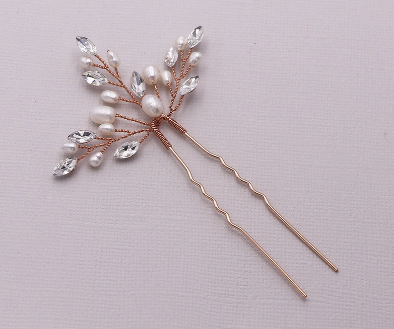 Crystal freshwater pearl wedding hair pin Gold, bridal hair accessories, Sold Individually, Aryana Pearl Gold Hairpin image 2