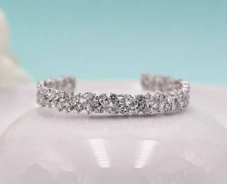 Bridal bracelet, Cuff Wedding Bracelet, Silver cz wedding bracelet, cz bracelet, cubic zirconia bracelet, Emersyn Cuff Bracelet image 5