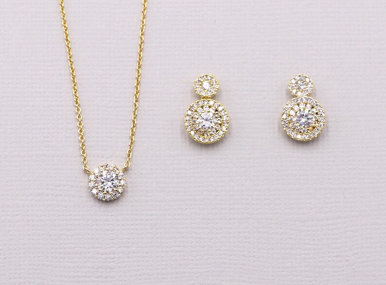 Gold Earrings Necklace Set Gold Crystal Jewelry Set Gold Etsy