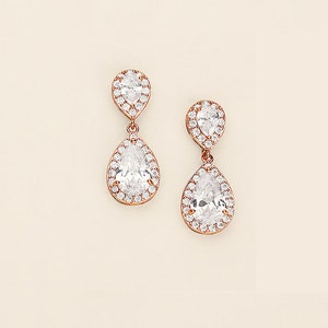 Rose Gold Bridal Earrings, rose gold cz earrings, cubic zirconia earrings,cubic zirconia earrings,bridal jewelry, Kensley Rose Gold Earrings