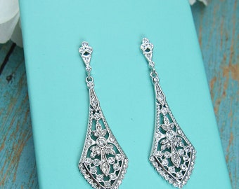 Art Deco Earrings, cubic zirconia earrings, vintage wedding earrings, bridal jewelry, wedding earrings, Anabella Earrings