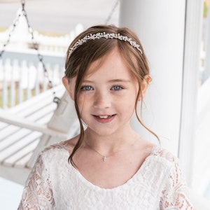 Flower Girl Headband Headpiece, Flower Girl Tiara, Flower Girl headpiece, first communion tiara, Sophia Pearl Flower Girl Tiara image 4