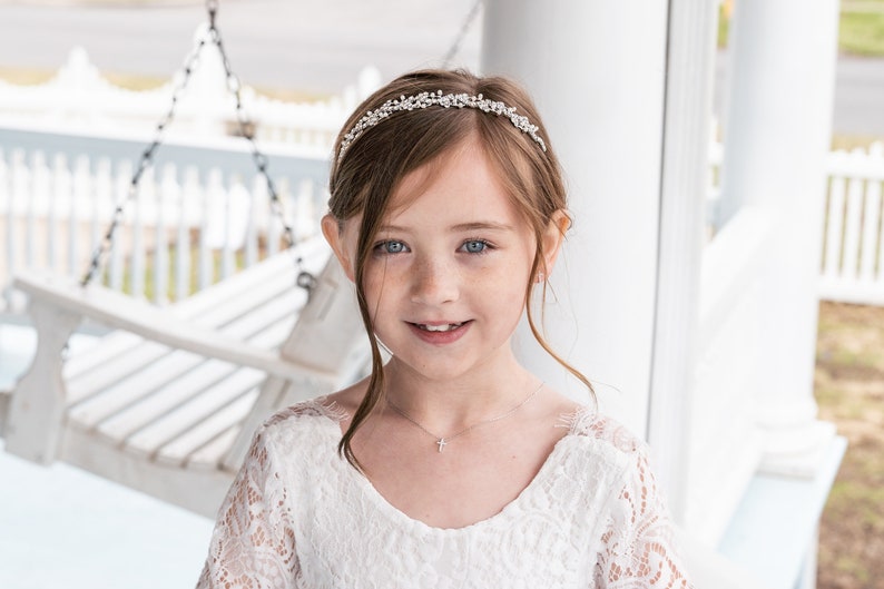 Flower Girl Headband Headpiece, Flower Girl Tiara, Flower Girl headpiece, first communion tiara, Sophia Pearl Flower Girl Tiara image 4