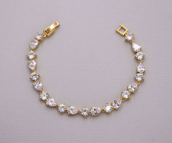 Gold Wedding Bridal Bracelet Round CZ Bracelet Cubic | Etsy