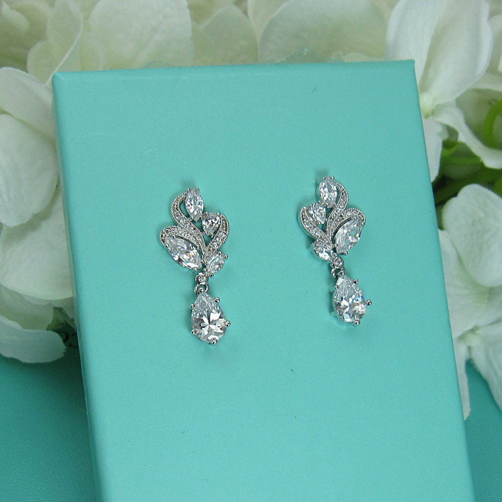 CZ earrings pear cubic zirconia CZ jewelry wedding earrings | Etsy