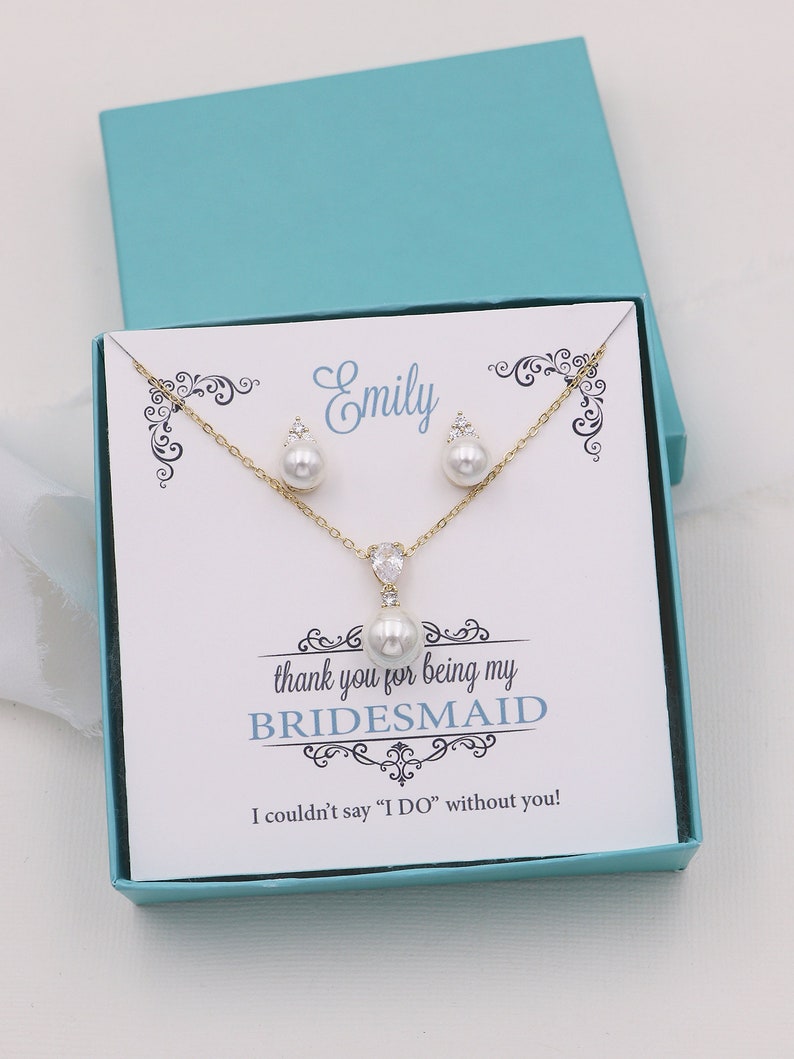 Bridesmaid Earrings, Pearl Stud Earrings, Bridesmaids Gifts, Bridesmaid Jewelry Gift, Triple CZ pearl stud earrings, Madelyn CZ Earrings image 8