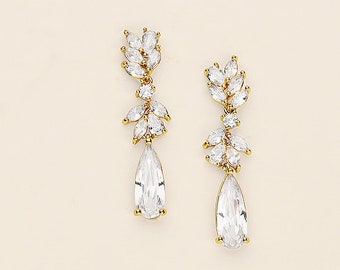 Earrings for Brides, Gold Teardrop Wedding Earrings, tear drop pear cubic zirconia earrings, CZ Earrings, Camilla Gold Earrings