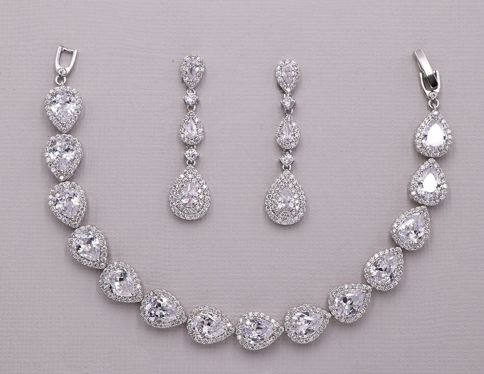 Rose Gold Wedding Jewelry Set Rose Gold Necklace Set Cubic Etsy