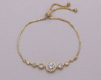 Gold Bridal bracelet, Adjustable Wedding Bracelet, Bar Slider Bracelet, Bridesmaids Bracelet, Ansley Gold Adjustable Bracelet