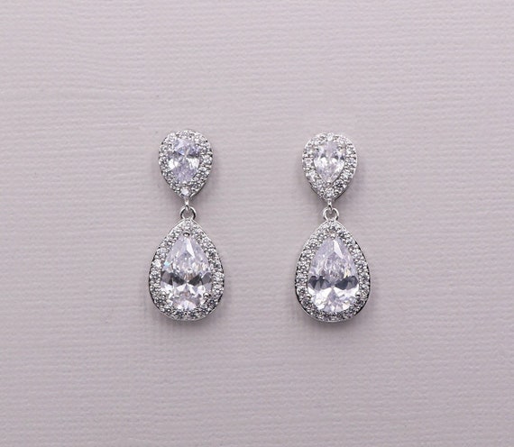 Bridal Earrings Bridal earring jewelry cubic zirconia | Etsy