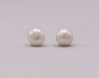 Pearl Stud Earrings, Freshwater Pearl Earrings, Pearl Bridal Earrings, Flower Girl Earrings, Mary Sterling Silver Pearl Earrings