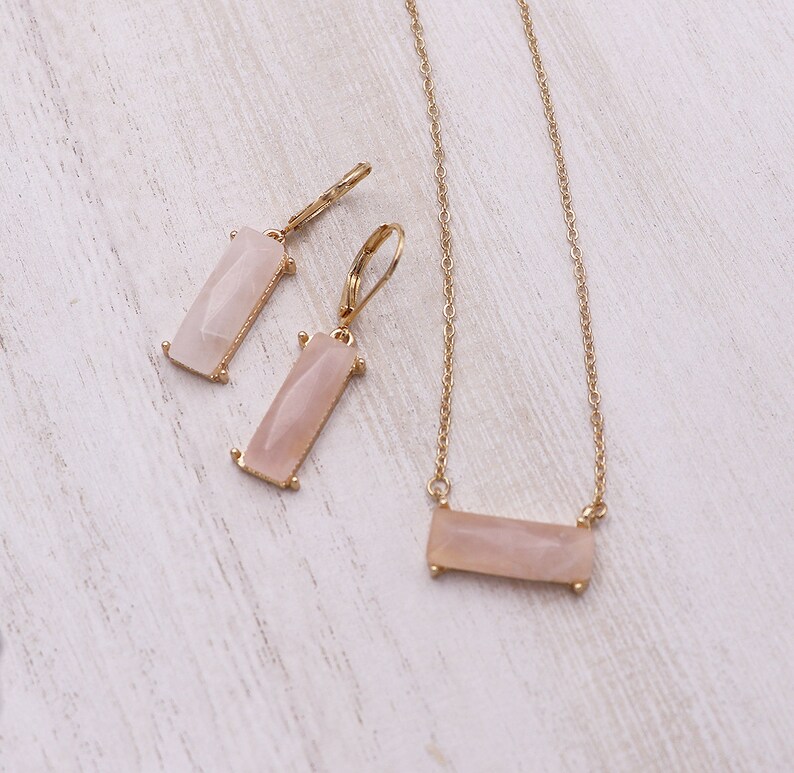 Rose Quartz Jewelry Gift Set Rose Quartz Earrings Gift for Etsy