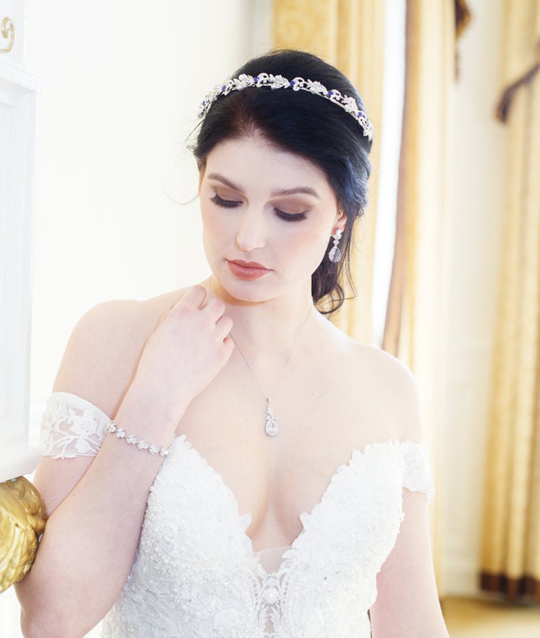Bridal headpiece - pearl clustered headband with crystal birdcage veil -  Breeanna glam by Kezani