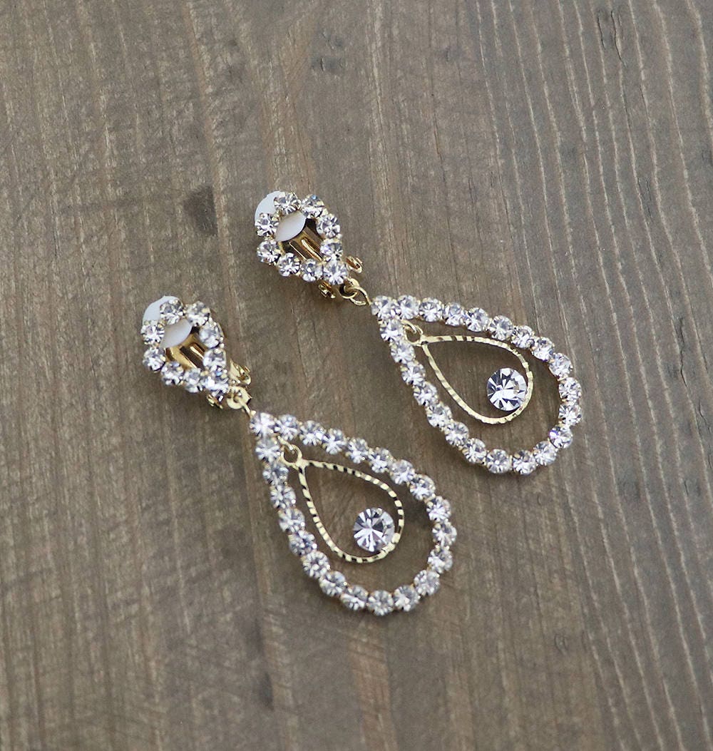 Clip on crystal earrings, clip on rhinestone earrings, clip on wedding ...