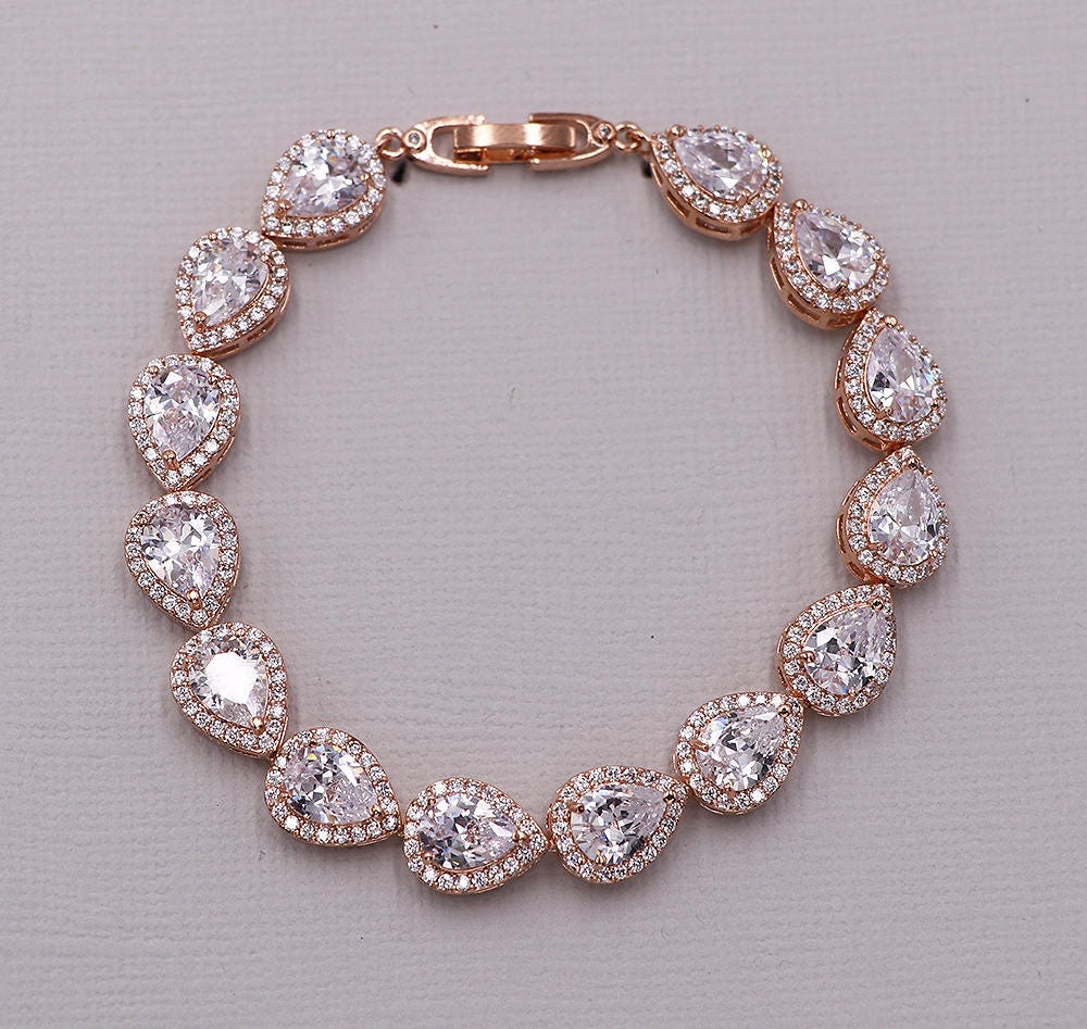 Rose Gold Bridal bracelet, wedding bracelet, cz bracelet, cubic zirco…