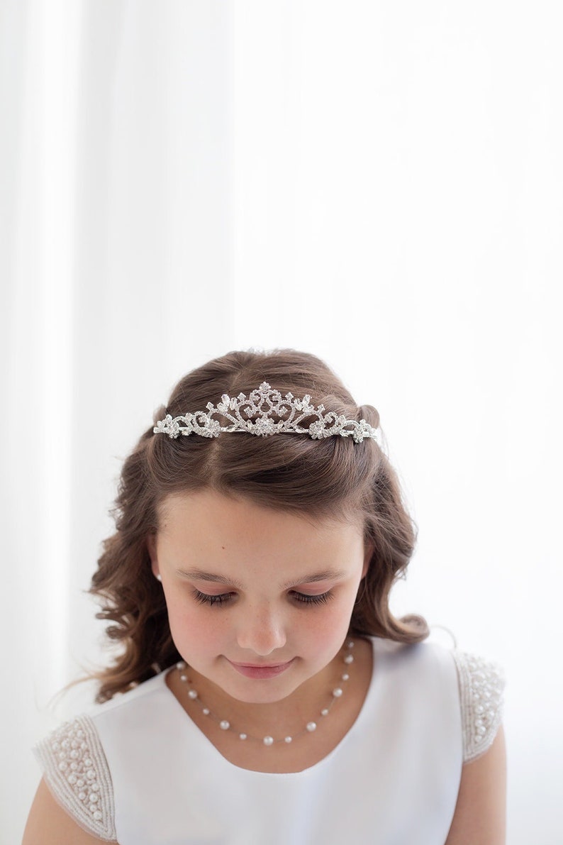 Flower Girl Headpiece, Crystal Tiara, wedding headpiece, rhinestone tiara, first communion tiara, Marah Flower Girl Tiara image 1