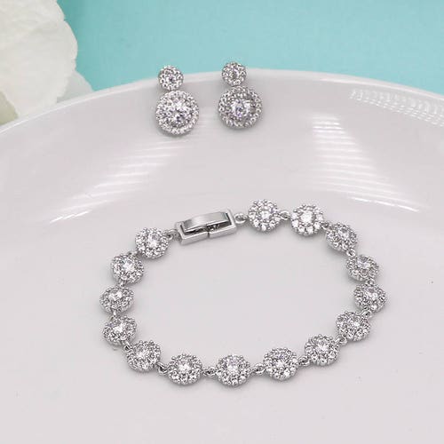 Bridesmaid Jewelry Bracelet Gift Set Silver Crystal Wedding Etsy