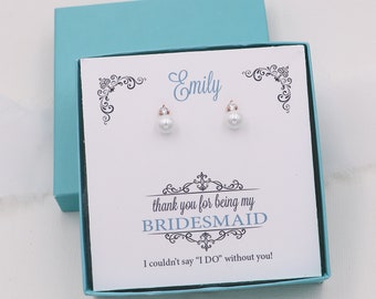 Rose Gold Bridesmaid Pearl Stud Earrings, Bridesmaid Jewelry, Bridesmaid Jewelry Gift, bridal jewelry, Jennifer Rose Gold Bridesmaids Studs