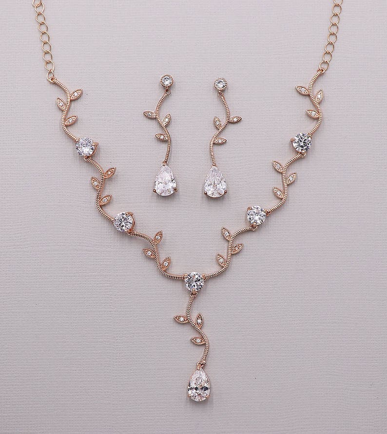 Vine Teardrop Jewelry Set CZ Wedding Necklace Set Bridal Etsy