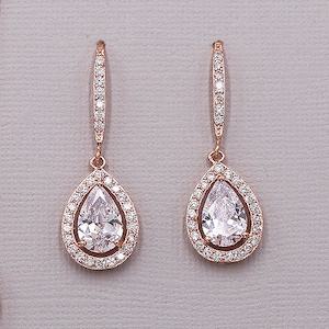 Rose Gold Wedding Earrings Necklace Set, Crystal Jewelry Set, Halo ...