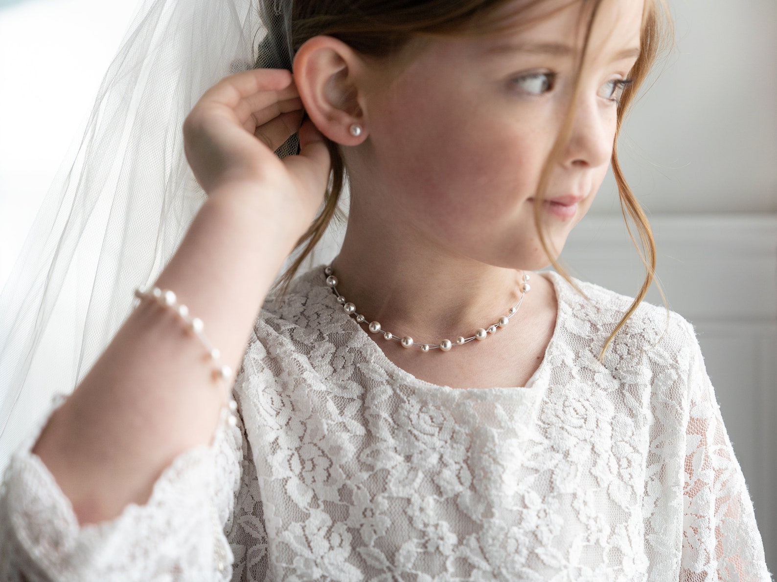 Pearl Flower Girl Jewelry Set First Communion Jewelry Pearl Etsy