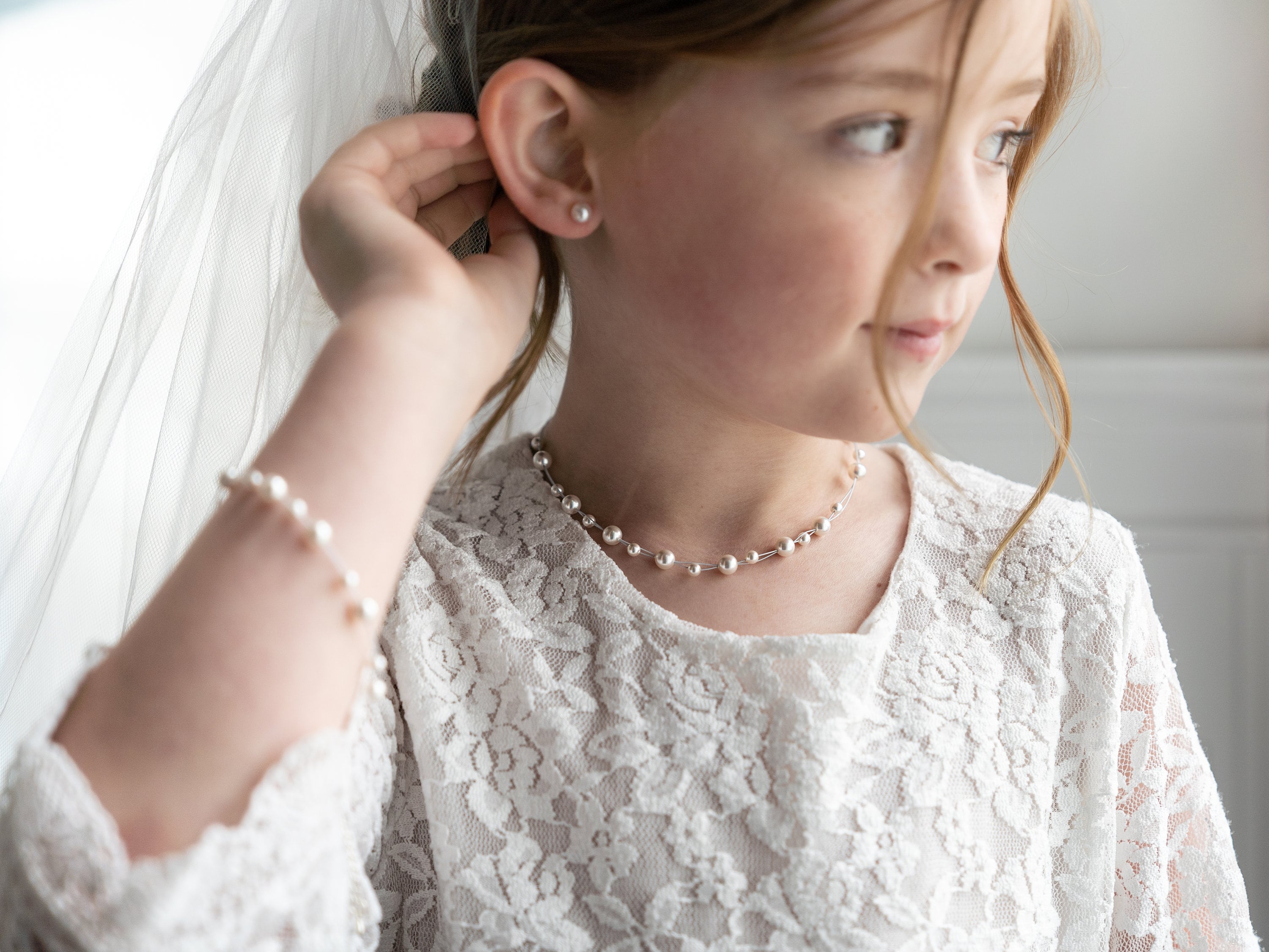 Pearl Flower girl jewelry set, first communion jewelry, Pearl earrings set,  girls pearl necklace, childrens pearl, Mackenzie Flower Girl