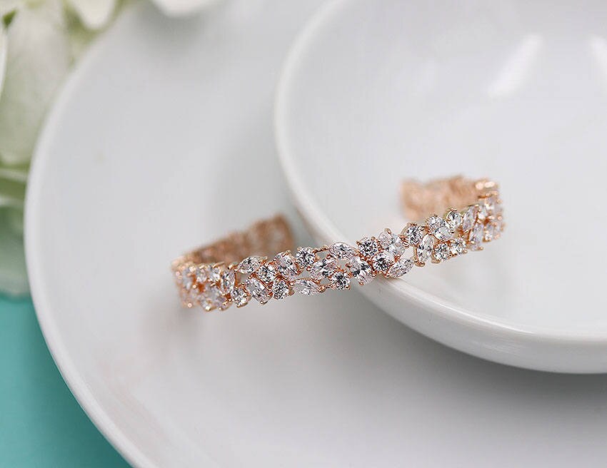 Bridal bracelet, Cuff Wedding Bracelet, Rose Gold wedding bracelet, c…