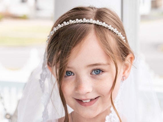 Pearl Flower Girl Headband, Wedding Headband, Wedding Headpiece, Rhinestone  Tiara, Harley Pearl Flower Girl Headband 