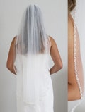 Pearl Beaded Veil, Crystal and Pearl Beaded Veil, Beaded Wedding Veil, Fingertip Veil, Cathedral Veil, Pearl Beaded Edge Wedding Veil