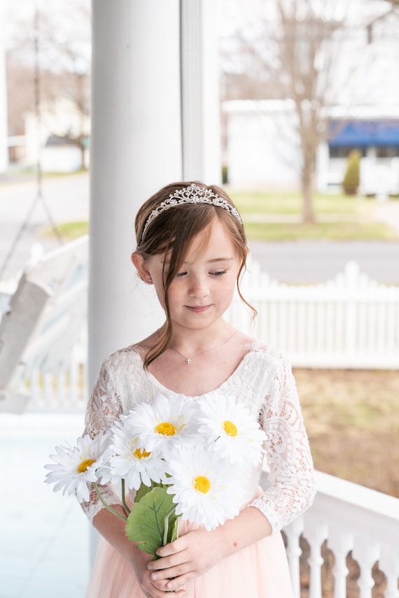 Kids Dream White Communion Flower Pearl Crown Veil