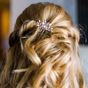 Crystal freshwater pearl wedding hair pin Gold, bridal hair accessories, Sold Individually, Aryana Pearl Gold Hairpin image 7