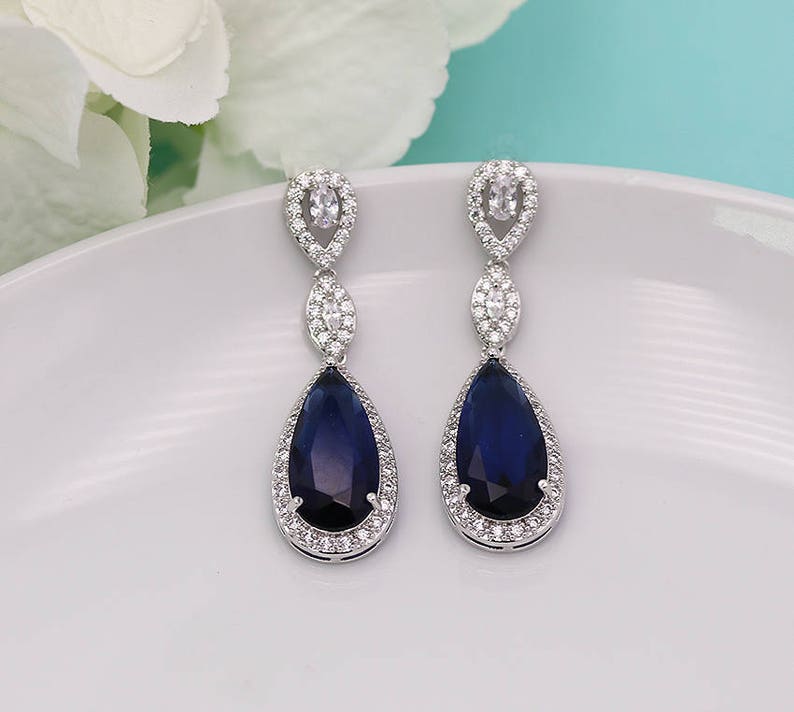 Wedding Earrings Sapphire Sapphire Blue bridal earrings tear | Etsy