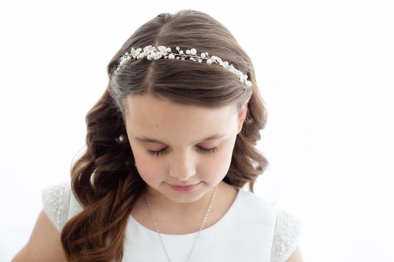Flower Girl Diademas Plateadas Para Bodas Primera Comunion Niña