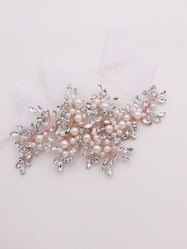 Bridal Hair Clip Rose Gold Wedding Clip Bridal Headpiece Etsy