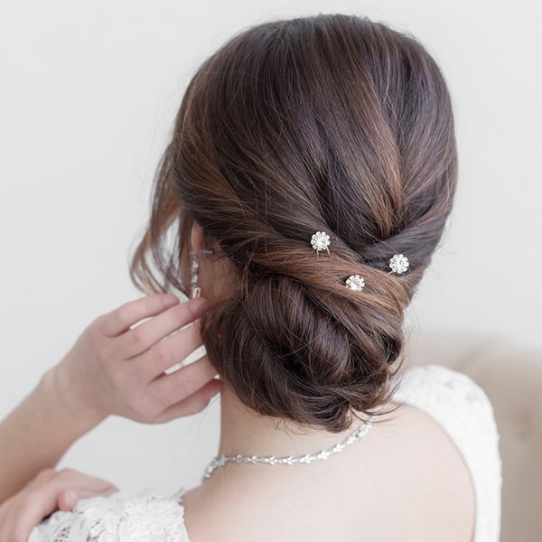 Crystal wedding hair pin silver, rhinestone hairpin, crystal bridal hair pearl, bridal hairpins, Karina Rose Gold Hairpin