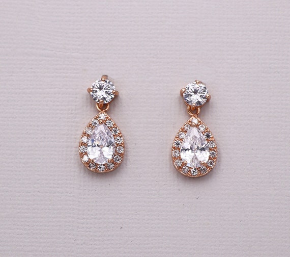 FINAL SALE Rose Gold Bridal Teardrop Earrings Crystal | Etsy