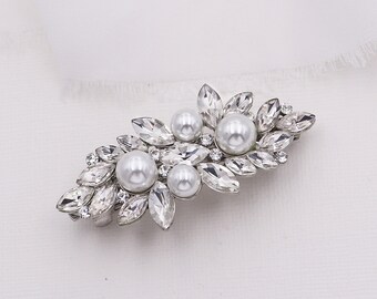 Pearl Hair Barrette, Small Barrette Silver, Wedding Hair Clip, Wedding Crystal Hair Clip, Giselle Petite Pearl Barrette