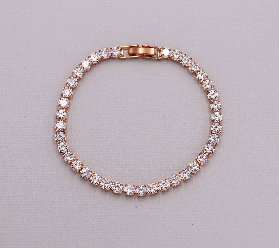 Wedding bracelet, Rose Gold wedding bracelet, cz bracelet, Bridesmaid…
