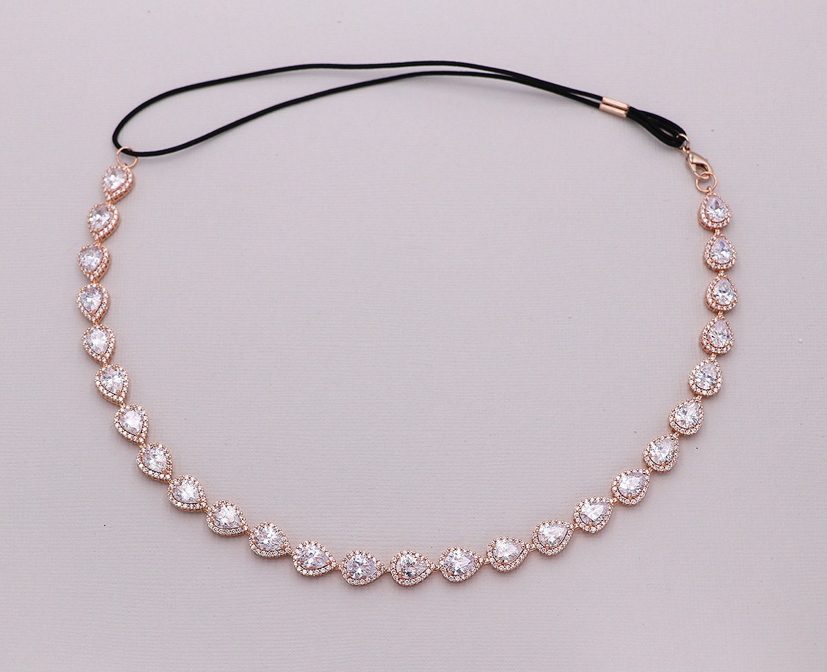 Rose Gold Wedding Headband Cubic Zirconia Wedding Headband