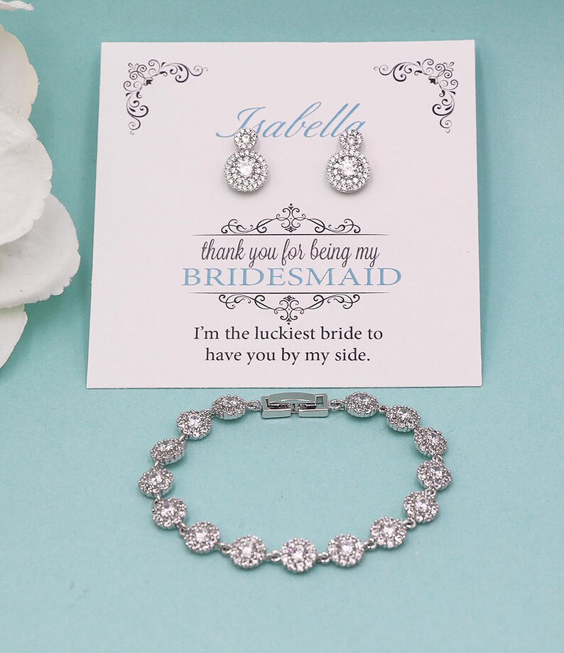 Bridesmaid Jewelry Gift Earrings Bracelet Set Silver Crystal Etsy