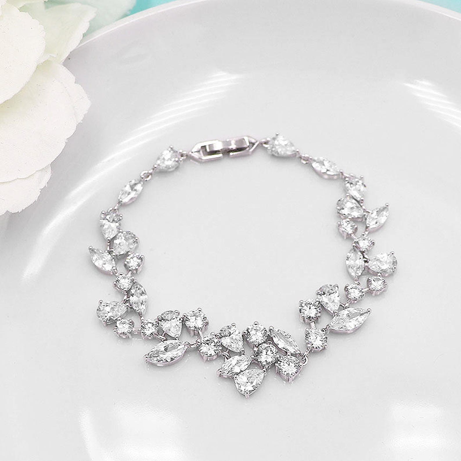 Bridal Bracelet Wedding Bracelet Cz Bracelet Cubic Zirconia Etsy