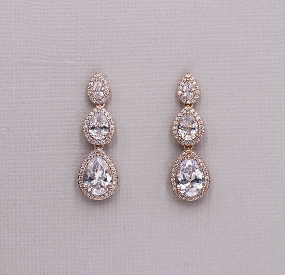 Bridal Earrings Rose Gold Rose Gold Earrings Teardrop | Etsy