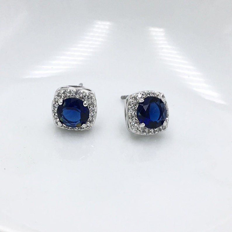 Sapphire Stud Wedding Earrings Sapphire Blue Bridal Earrings | Etsy