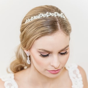 Wedding Headband, Bridal Headband, Pearl wedding headpiece, rhinestone tiara, Sophia Crystal Bridal Headband