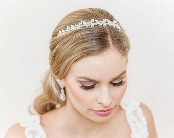 Wedding Headband, Bridal Headband, Pearl wedding headpiece, rhinestone tiara, Sophia Crystal Bridal Headband