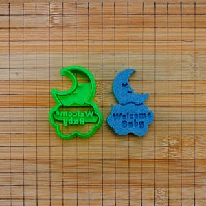 Mond Wolke Ausstechform mit Stempel - Willkommen Baby Prägung - Backen Fondant Werkzeug - Multi Size