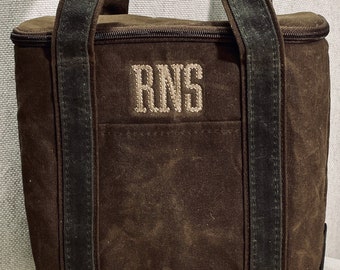 Monogrammed Waxed Canvas Lunch Cooler: Insulated Picnic Bag