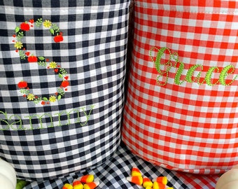 Monogrammed Halloween Trick or Treat Bag: Personalized Gingham Tote