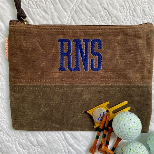 Waxed Canvas Zipper Pouch | Monogrammed Gift | Personalized Gift for Him | Graduation Gift | Father's Day Gift | Golf Pouch